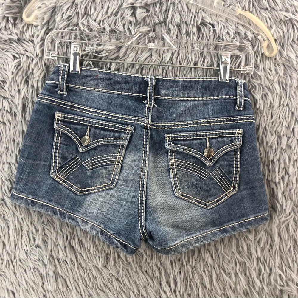 Mossimo Shorts Girls Size Large Adjustable Waist Denim Distressed Whiskered